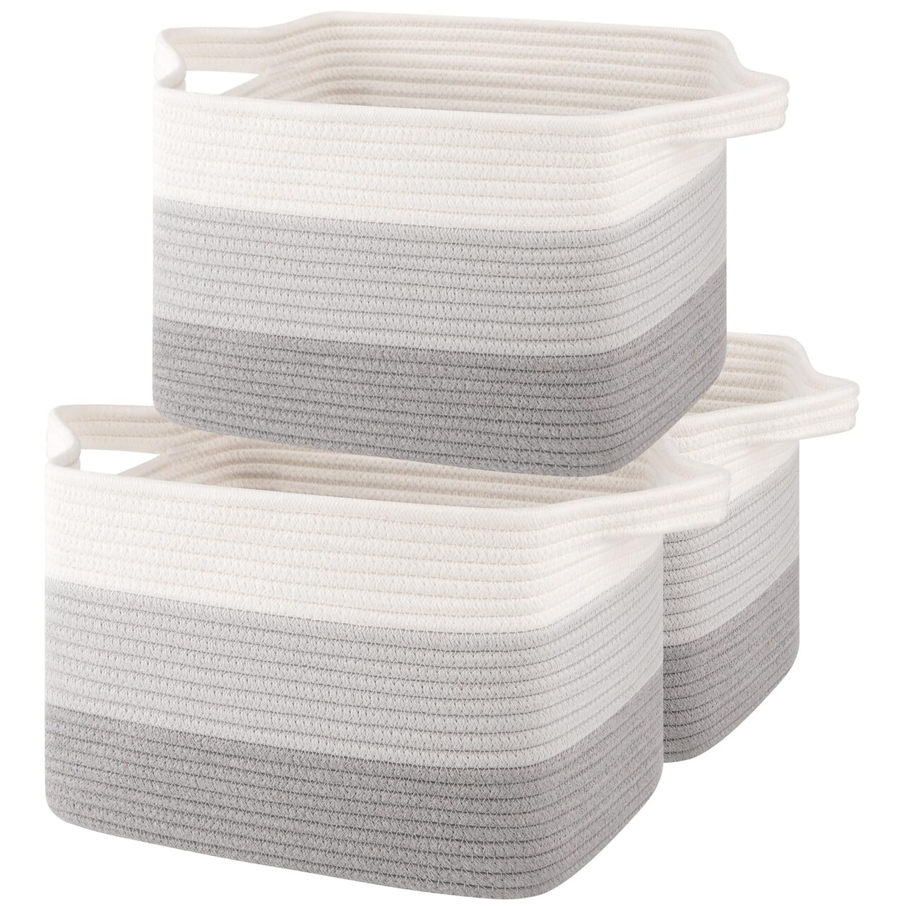 Storage Baskets for Organizing, Woven Baskets for Shelves, Rectangle Decorative Organizer for Storage Clothes, Toy, Books, Towels Nursery Bins 3 Pack (Gradient Grey)